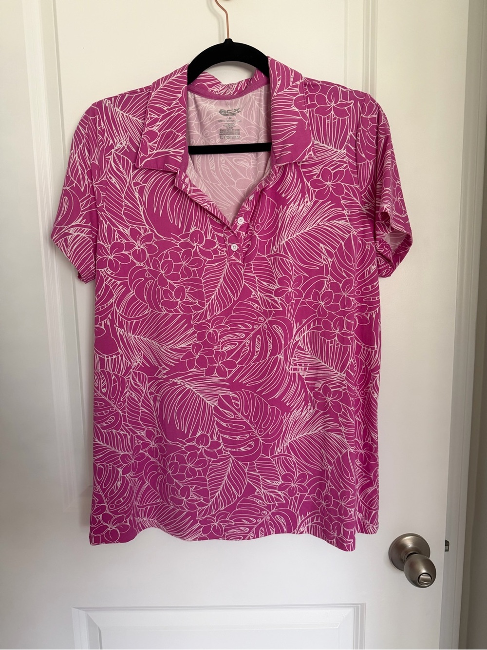 ACX Active USA Pink Floral Button-Down Polo Shirt